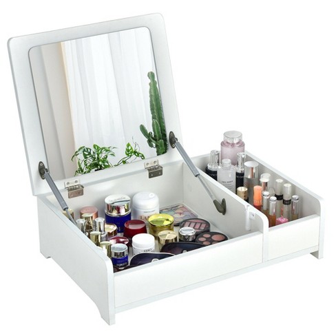 Flip Top Mirror Tabletop Storage Box, Dresser Top Mirror With Drawers