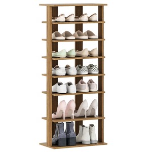 Tangkula 7-Tier Double Rows Shoe Rack Vertical Wooden Shoe Storage Organizer Patented - 1 of 4