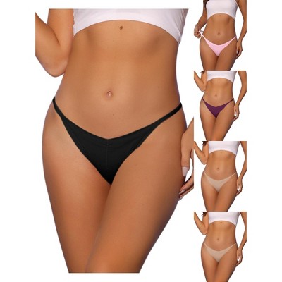 Allegra K Women's V-waisted Ruched Invisibles Breathable No Trace Thongs Multicolored