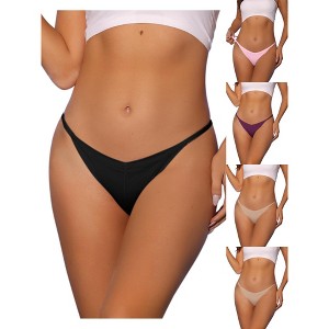 Allegra K Women's V-waisted Ruched Invisibles Breathable No Trace Thongs Multicolored - 1 of 4