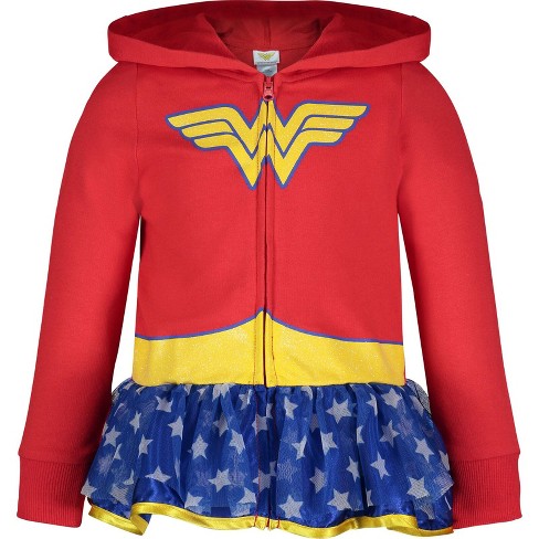 Dc Comics Justice League Wonder Woman Little Girls Zip Up Costume Hoodie Red 7 8 Target