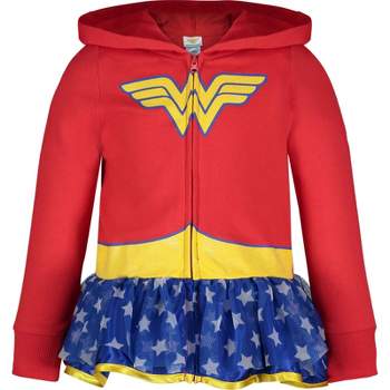 DC Comics Justice League Wonder Woman Little Girls Zip Up Costume Hoodie Red 7-8
