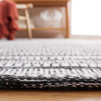 Black and Ivory 4' x 6' Handwoven Wool Stripe Rug