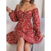 Garvee Casual Boho Floral Print Balloon Long Sleeve Square Neck Mini Dress - 3 of 4