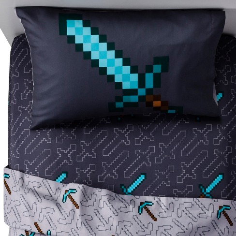 NEW MINECRAFT TWIN BED SHEET SET FLAT FITTED AND PILLOWCASE BEDDING SUPER SOFT