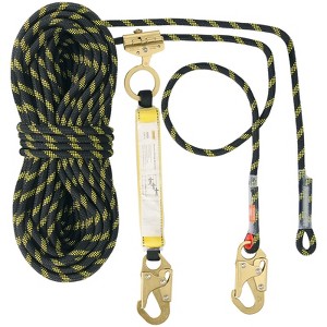VEVOR Vertical Lifeline, 150ft (45.7m) Outdoor Climbing Rope 30KN Breaking Tension, Static Rock Climbing Rope with Steel Snap Hooks, Black & Yellow - 1 of 4