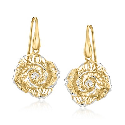 Ross-Simons Italian Sterling Silver and 18kt Gold Over Sterling Filigree Rose Drop Earrings
