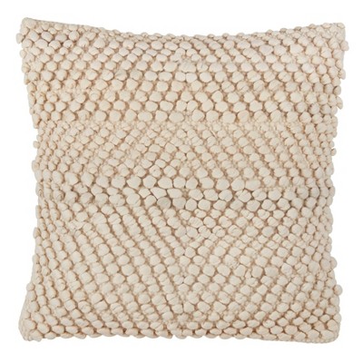 18"x18" Smocked Down Filled Square Throw Pillow Ivory - Saro Lifestyle: Modern Cotton Decor, Removable Cover, Indoor Use