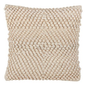 18"x18" Smocked Down Filled Square Throw Pillow Ivory - Saro Lifestyle: Modern Cotton Decor, Removable Cover, Indoor Use - 1 of 3