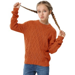 Girls' Cable Knit Sweater, Crew Neck Long - Sleeve Pullover for Kids, Casual Winter Fall Knitted Top - 1 of 4