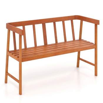 Costway Patio Acacia Wood Bench 2-Person Slatted Seat Backrest 800 Lbs Natural Outdoor