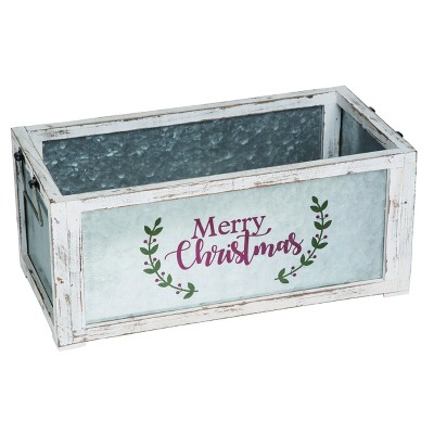 Transpac Metal 20 in. White Christmas Merry Container