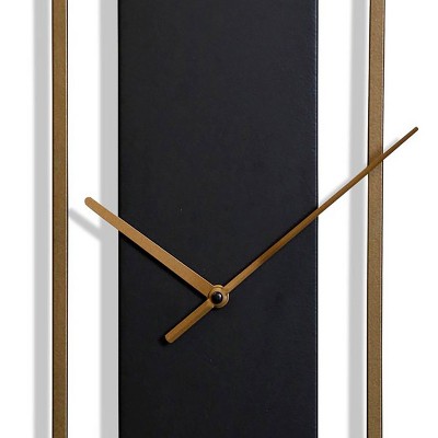 Slim Black and Bronze Mid-Century Metal Wall Clock