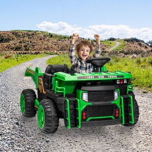 24V Kids Ride on Dump Truck with Electric Dump Bed, 2-Seater Electric Truck Car w/Remote Controlfor Kids - 1 of 4
