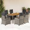 vidaXL Patio Dining Set with Cushions Outdoor Garden Furniture Poly Rattan - Gray 59.1" Table Length 6 Pieces - 2 of 4