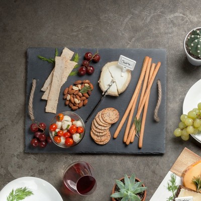 Rustic Black Slate Rectangular Cheese Board with Hemp Handles