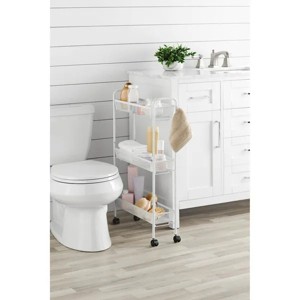3-Tier Slim Rolling Bathroom Storage Cart with Hooks - 1 of 4