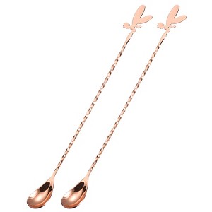 Unique Bargains Stainless Steel Long Handle With Spiral Pattern Drink Mixing Spoon 2 Pcs - 1 of 4