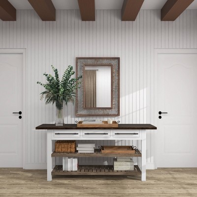 Rustic Brown Mango Wood Rectangular Tray Set with Slot Handles