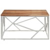 vidaXL Coffee Table Silver Stainless Steel and Solid Acacia Wood - 3 of 4