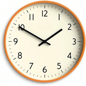 Modern Round Wall Clock 12 Inch Orange Easy to Read Numbers Kitchen Living Room Office Versatile Design - 1 of 4