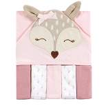 Hudson Baby Infant Girl Hooded Towel and Five Washcloths, Fawn, One Size