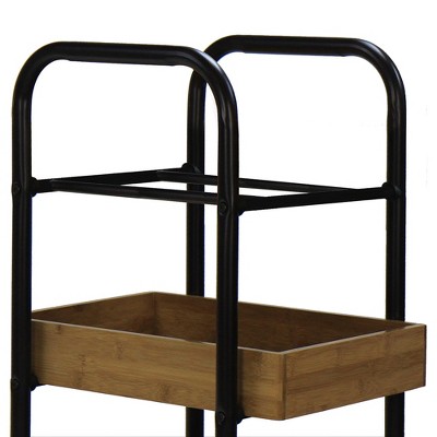 Black and Natural Bamboo 3-Tier Portable Storage Cart