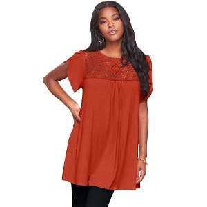 Roaman's Lace Yoke Pleated Tunic - 1 of 4