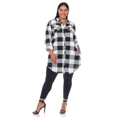 Plus Size Plaid Tunic Shirt - White Mark