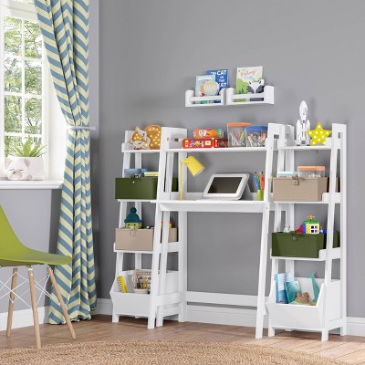 White MDF Kids Writing Desk with Ladder Shelf