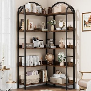 5 Tier Arched Corner Bookshelf, 68.5" Tall L Shaped Multi-Layer Large Bookcase,  Ideal for Living Room, Bedroom, Studyroom, Office - 1 of 4