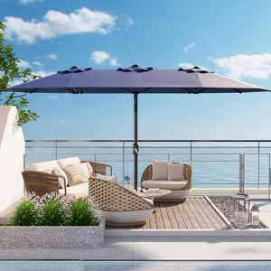 13 FT Patio Umbrella, Double-Sided Rectangle  Patio Umbrella with Base, UV Protection, Waterproof and Windproof, for Poolside, Lawn & Backyard - 1 of 4