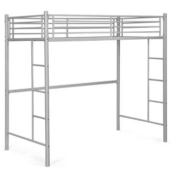 Costway Twin Metal Loft Bed Frame w/ 2 Ladders Full-length Guardrail Space-Saving
