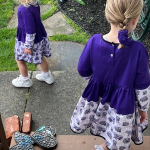 The Pink Picket Fence Lulu Hippo Twirl Dress with Scrunchie for Girls – 100% Cotton Long Sleeve Play Dress – Hand-Painted Hippo Print - 1 of 4
