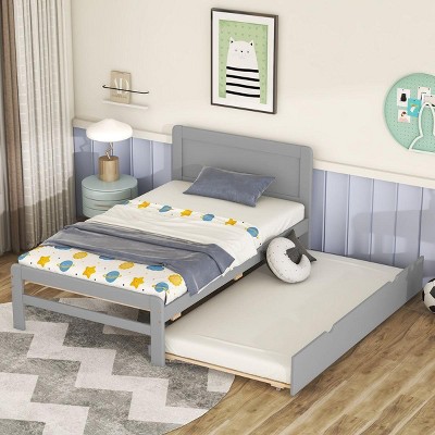 Streamdale Modern Design Twin Size Platform Bed Frame with Trundle for Grey Color