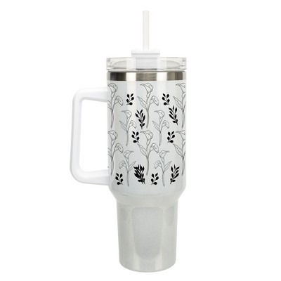 Elanze Designs Calla Lily Flower Floral Pattern 40 oz. Stainless Steel, Large Water Bottle Coffee Mug, Spill & Leak Resistant, Thermal Travel Tumbler