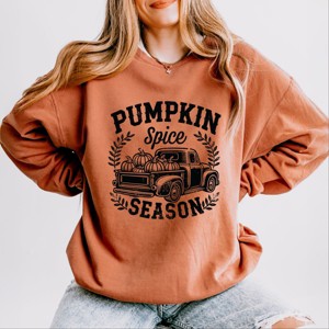 Simply Sage Market Pumpkin Spice Season Truck Distressed Lightweight Garment Dyed Sweatshirt - 2XL - Yam - 1 of 4