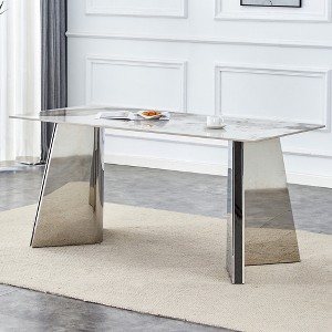 Syemin 63" Side Table, Marble Top, With Metal Stainless Steel Butterfly Legs for Living Room, Silver, 63"*31.5"*30" - 1 of 4