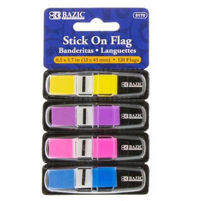 Bazic Products Neon Color Coding Flags with Dispenser, 30 ct., 4/Pack (Pack of 12)