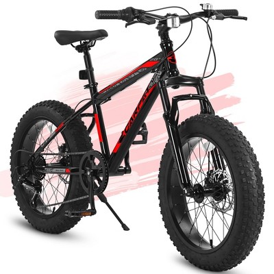 YONWAY Kids Fat Tires Mountain Bike, 7 Speed Dual Disc Brake, High Carbon Steel Frame, for Snow and Off-Road Riding
