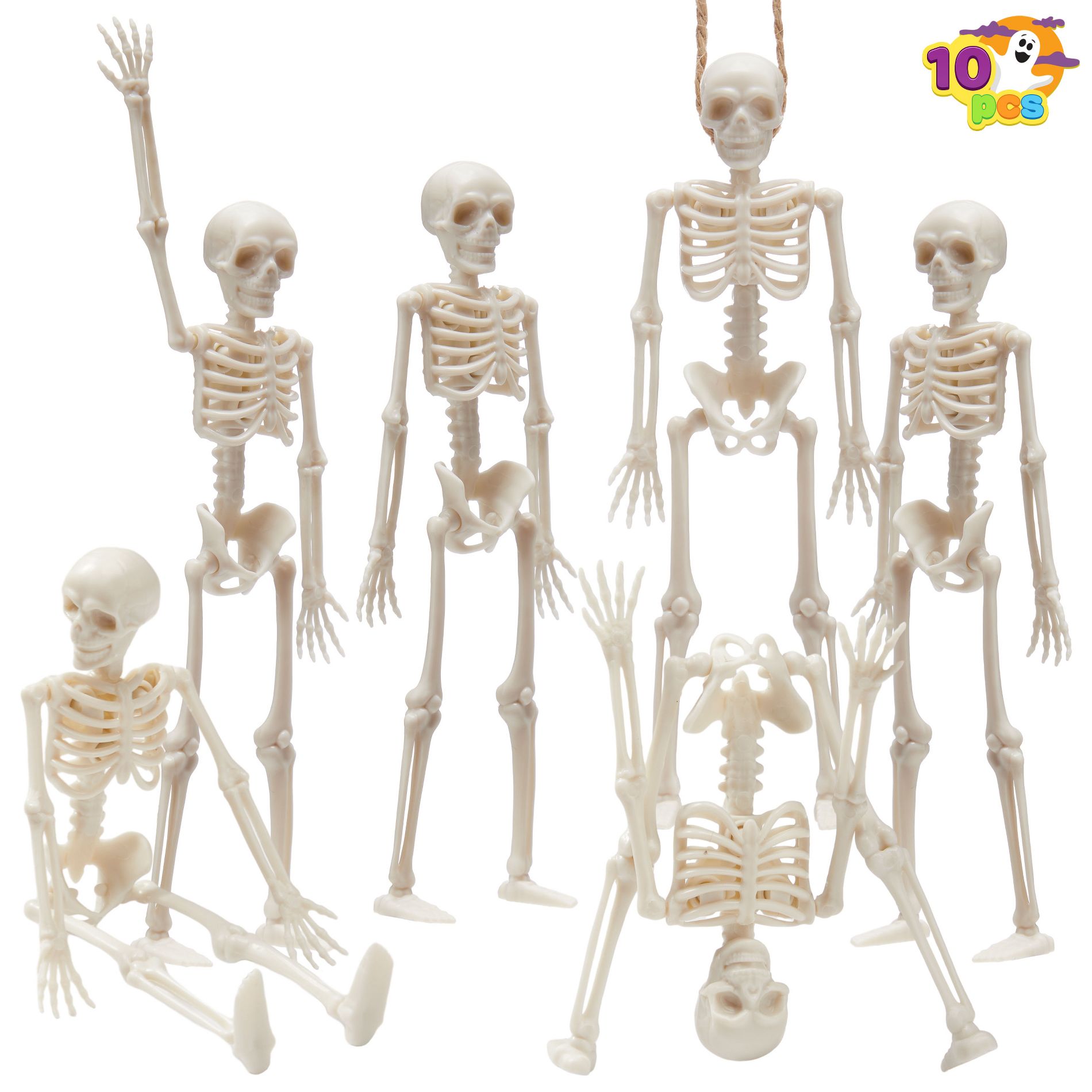 Joyfy 12 PCS 6” Halloween Mini Skeleton Figurines, Plastic Poseable Small Skeletons Toys Decorations for Graveyard Haunted House Party Prop Decor