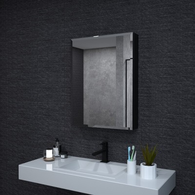 HBEZON Medicine Cabinet with Mirrors, Recess/Wall Mount Bathroom Cabinet, Adjustable Shelves, Soft-Close Hinge, Rectangular, Aluminum