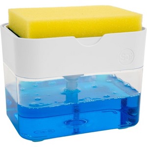 13oz Dish Soap Dispenser with Sponge Holder Set (Sponge Included) - Metallic Silver, All-in-One Kitchen Sink Caddy Organizer - 1 of 4