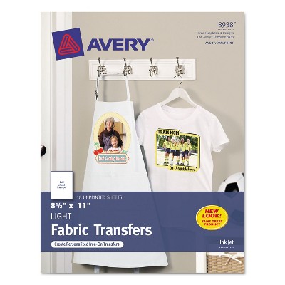 Avery Light Fabric Transfers for Inkjet Printers 8 1/2 x 11 White 18/Pack 8938