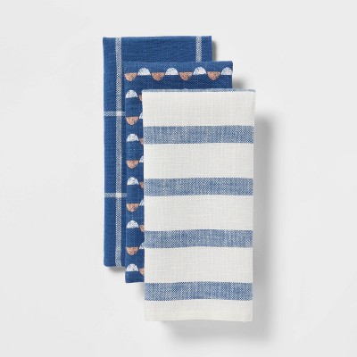 3pk Cotton Kitchen Towels Blue - Threshold™