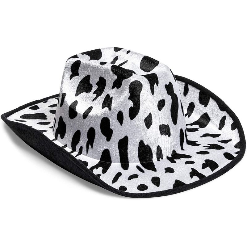 Zodaca Cow Print Cowboy Hat for Men, Women, Western Cowgirl Hat for Halloween Costume, Birthday Party, Unisex, Adult Size, 1 of 11