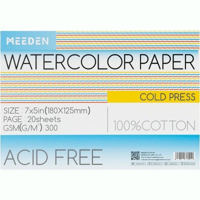 MEEDEN Watercolor Paper Block, 100% Cotton Watercolor Paper Pad of 20 Sheets, 140lb/300gsm, 5" x 7" Cold Press