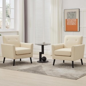 Mid-Century Modern Accent Chair – Linen Upholstery, 350LB Capacity & Hardwood Legs (Beige/Blue/Camel) for Living Room, Office, Bedroom, 1/2 PCS - 1 of 4