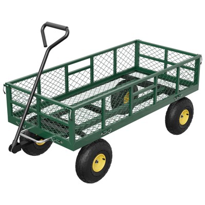 Garden Dump Cart with Removable Sidewalls, 900 LBS Steel Dump Wagon with 180° Swivel Handle & 10-inch Tires