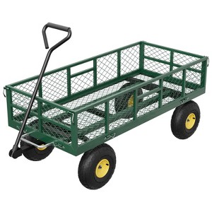 Garden Dump Cart with Removable Sidewalls, 900 LBS Steel Dump Wagon with 180° Swivel Handle & 10-inch Tires - 1 of 4